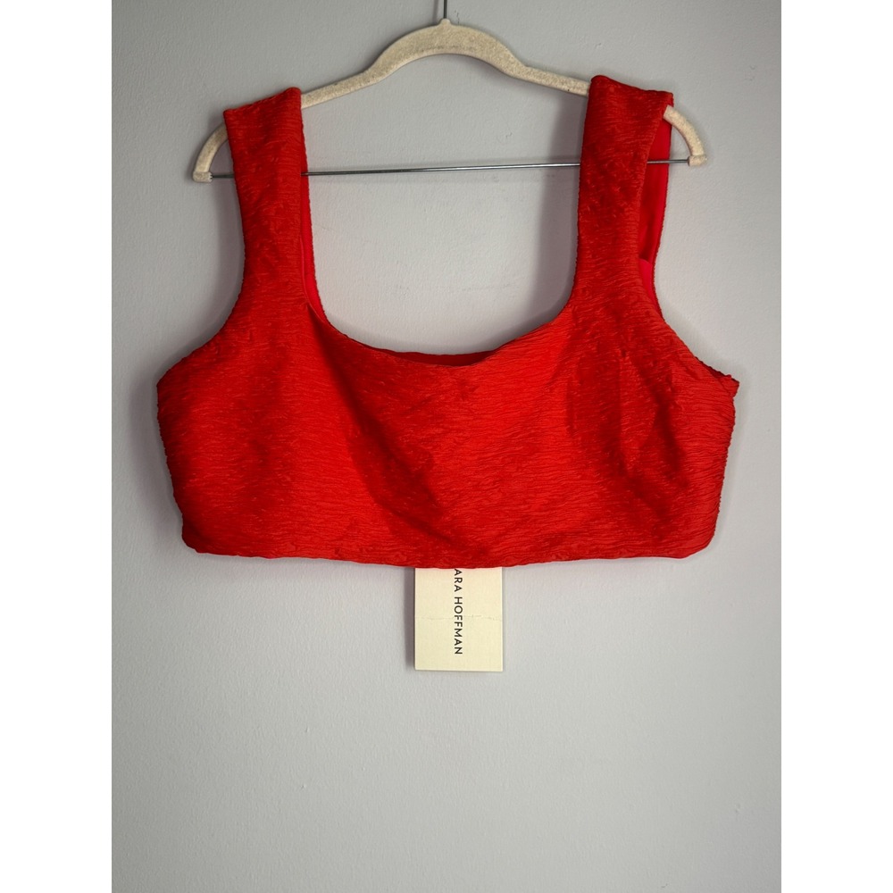 Mara Hoffman Raina Red Textured Square Neck Bikini Top 3X